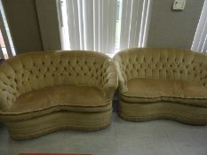 Pair of Button Backed Sofas in Gold Dralon