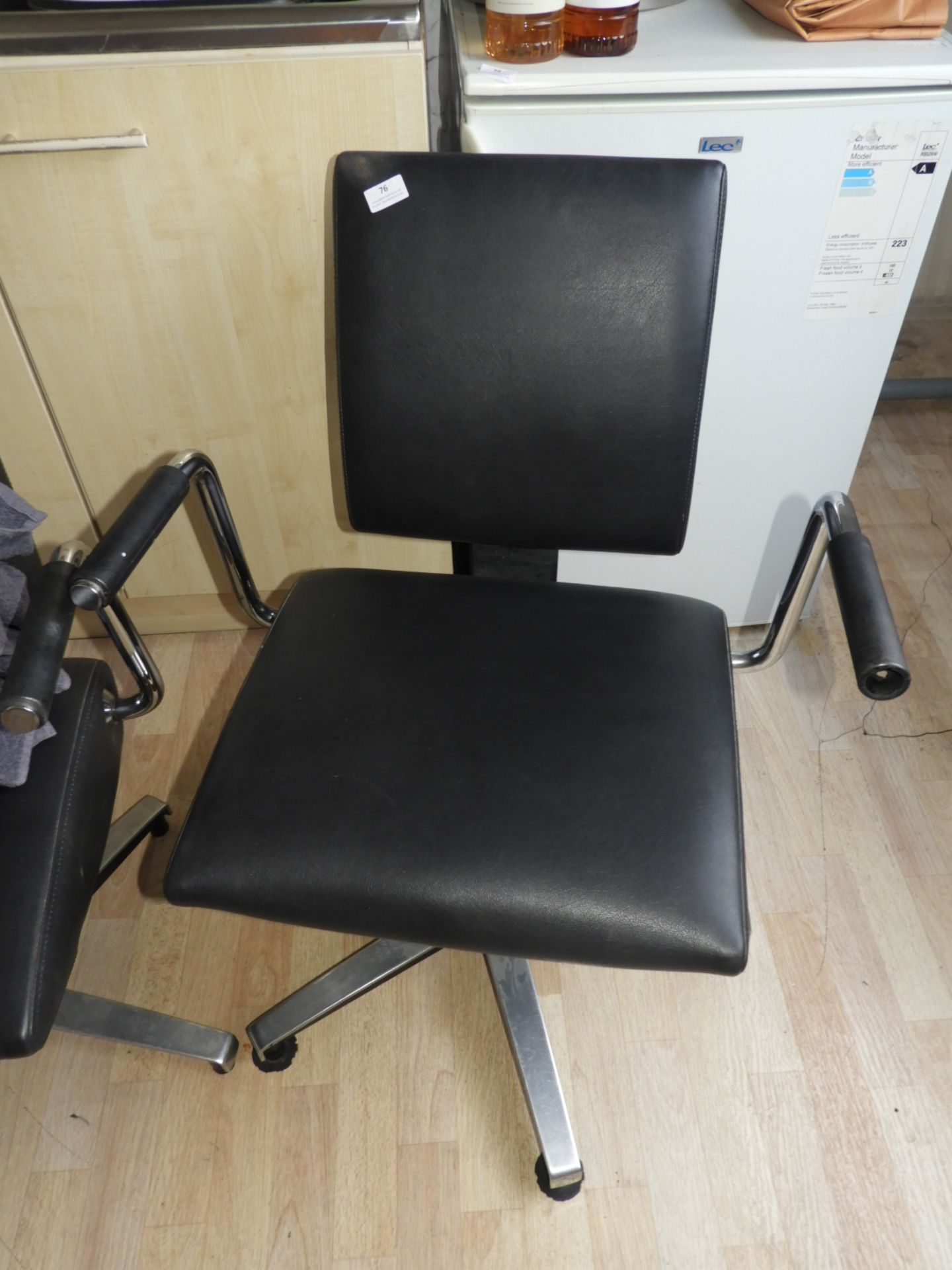 *Wella Black Leather Adjustable Salon Chair on Aluminium Five Spoke Base