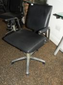 *Wella Black Leather Gaslift Salon Chair on Five Spoke Aluminium Base