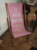 *Pink Deck Chair "Save Water Drink Champagne"