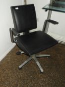 *Wella Black Leather Gaslift Salon Chair on Five Spoke Aluminium Base