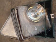 * assortment of metal trays