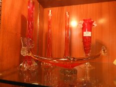 Murano Red Glass Vases and a Gondola