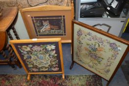 Three Wood Framed Embroidered Fire Screens
