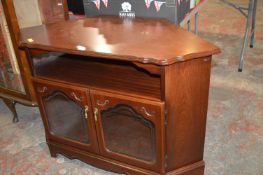 Dark Wood Corner TV Cabinet with Glass Doors