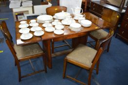 1930's Draw Leaf Dining Table with Four Upholstered Chairs