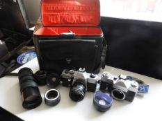 Praktica TL5B Camera plus Assorted Lenses, Cases and Zenith B Camera