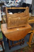 1930's Oak Oval Barley Twist Drop Leaf Dining, plus a Magazine Rack