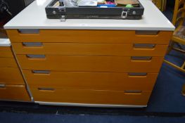 Five Drawer Bedroom Chest with Wooden Fronts and Cream Painted Top
