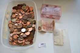 Assorted UK and Foreign Coinage plus a Ten Shilling Note and a Post Loader