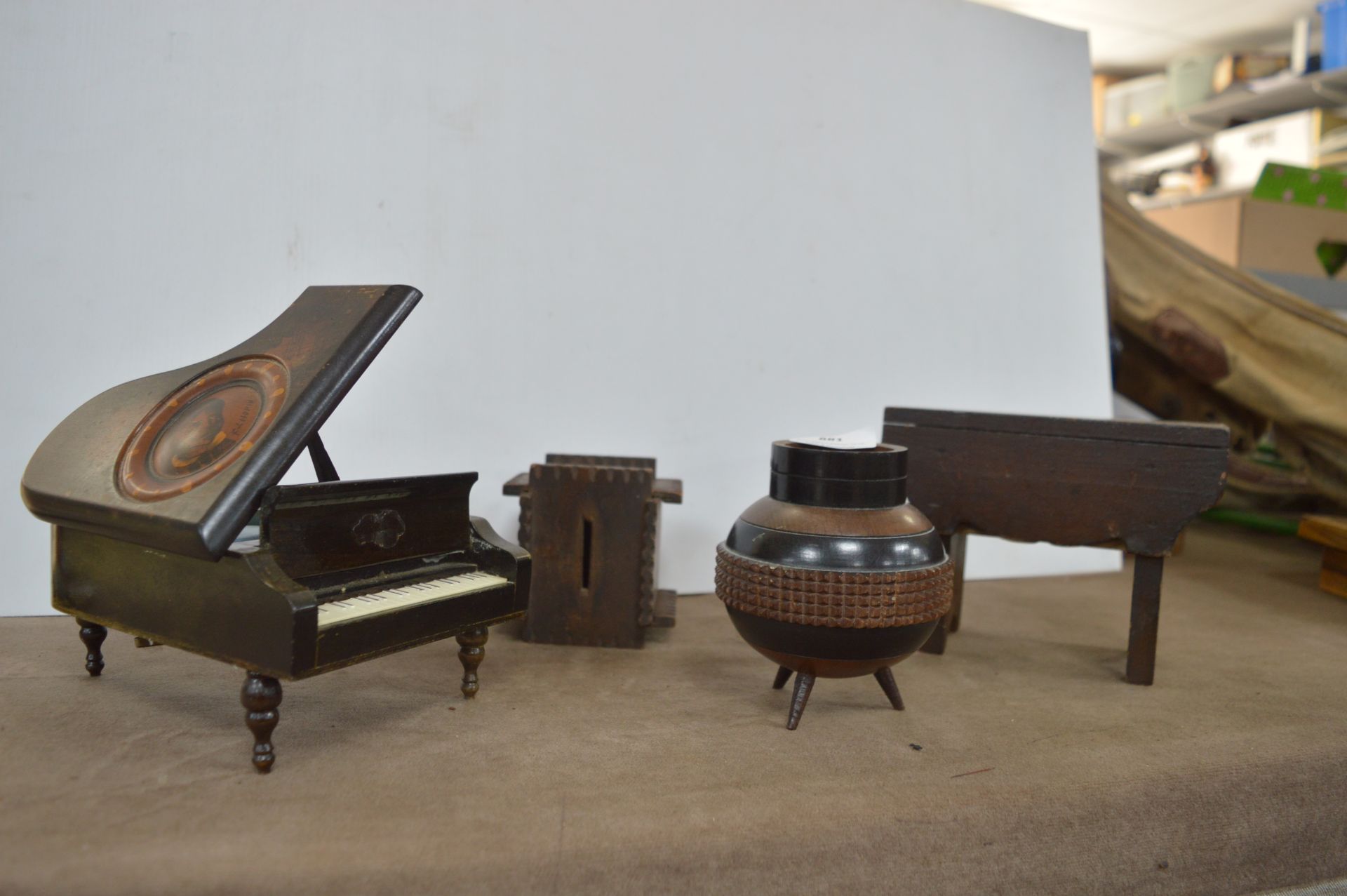 Four Treen Items Including Grand Piano Music Box - Image 2 of 3