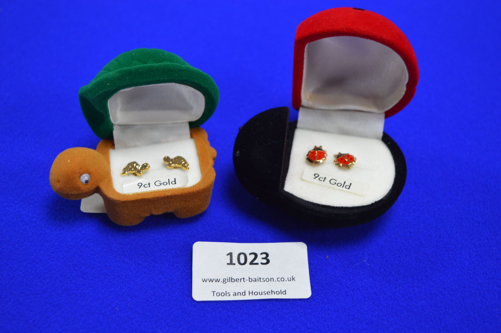 Two 9ct Gold Stud Earring Set in the Form of Ladybirds and Tortoises