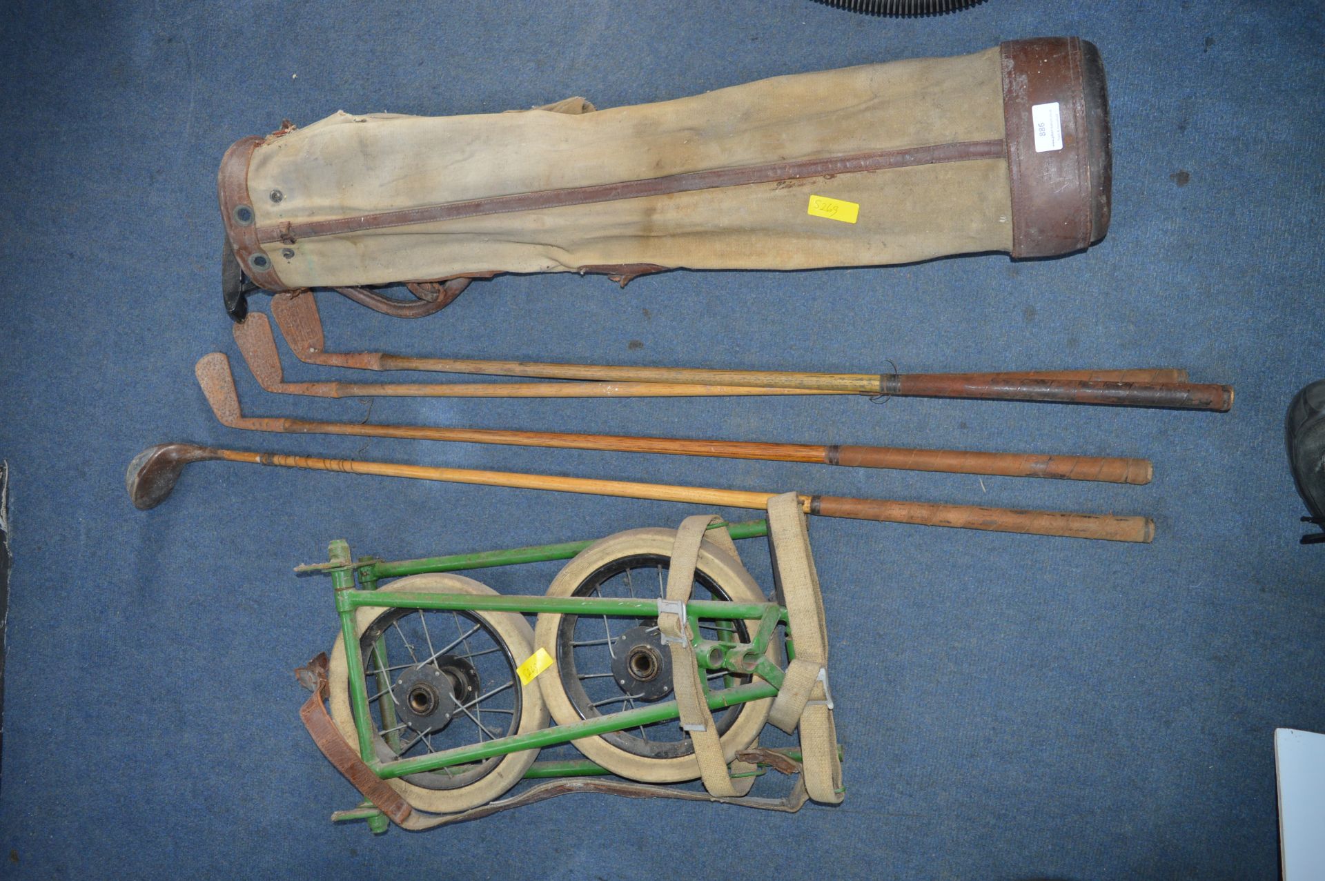 Vintage Golf Clubs and Folding Golf Trolley