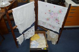 Vintage Embroidered Linen and Lacework Including Tablecloths, etc.