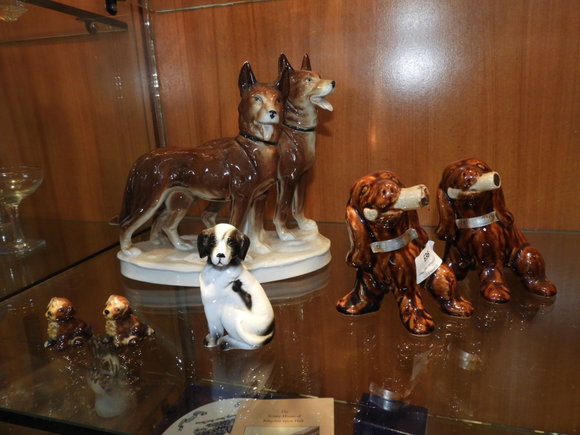 Ceramic Dog Figures Including Two Brandy Flasks