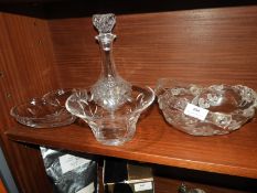 Three Glass Dishes Including a Basket and a Decanter