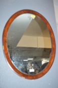 Vintage Oval Walnut Veneered Mirror (AF)