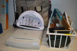 Scanner, Laptop Bag plus Contents, and a Basket of