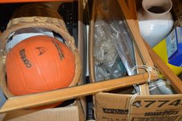 Two Boxes of Basket, Radio, Vases, Fan Heater, etc