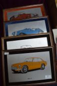 Four 1970's Metallic Car Prints