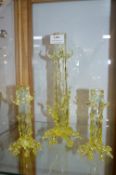 Three Vaseline Glass Vases