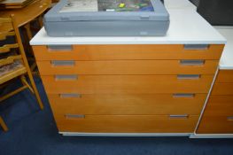 Five Drawer Bedroom Chest with Wooden Fronts and Cream Painted Top