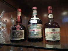Vintage Bottles of Drambuie, Grand Marnier and Courvoisier