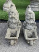 Pair of Garden Gnomes with Wheelbarrows