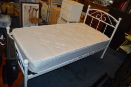 Single White Metal Bed with Mattress