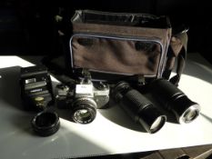 Olympus OM10 Camera with Lenses and Case
