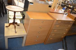 Two Five Drawer Bedroom Chests, Coffee table and a Wine Table