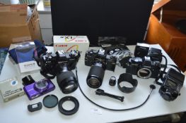 Assorted Cameras Including Praktica B100, plus Lenses