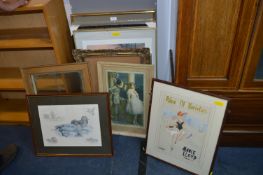 Nine Assorted Framed Pictures and Prints Including a Sketch with Marie Lloyd