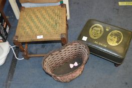 Charles & Diana Foot Stool, Rattan Stool and a Raleigh Bicycle Basket