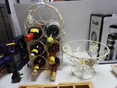 Metal Wine Rack and Fruit Bowl and Six Bottles of Assorted Wine, etc.