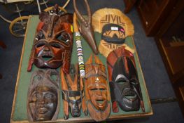 Carved Wooden African Masks etc.