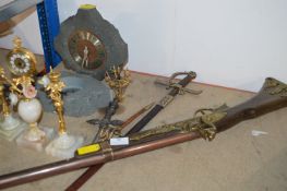 Ornamental Gun, Dagger, Sword, Clock and Mantelpie