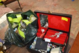 Jewellery Box and Contents, plus a Bag of Trophies