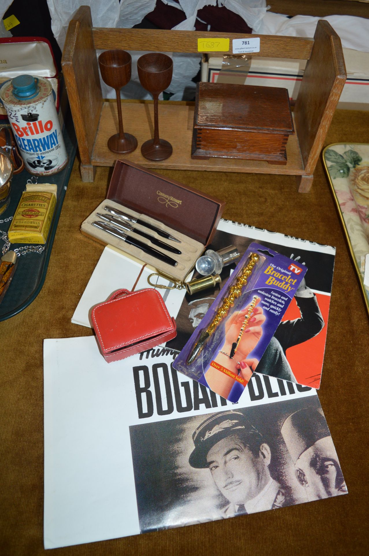 Collectibles Including Wooden Book Rack, Pen Set, Reproduction Film Posters, etc.