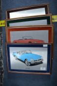 Four 1970's Framed Metal Car Prints