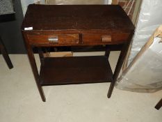 *Oak Hall Table with Undershelf and Two Drawers