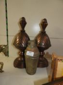 *Pair of Copper Urns and a Cocktail Shaker
