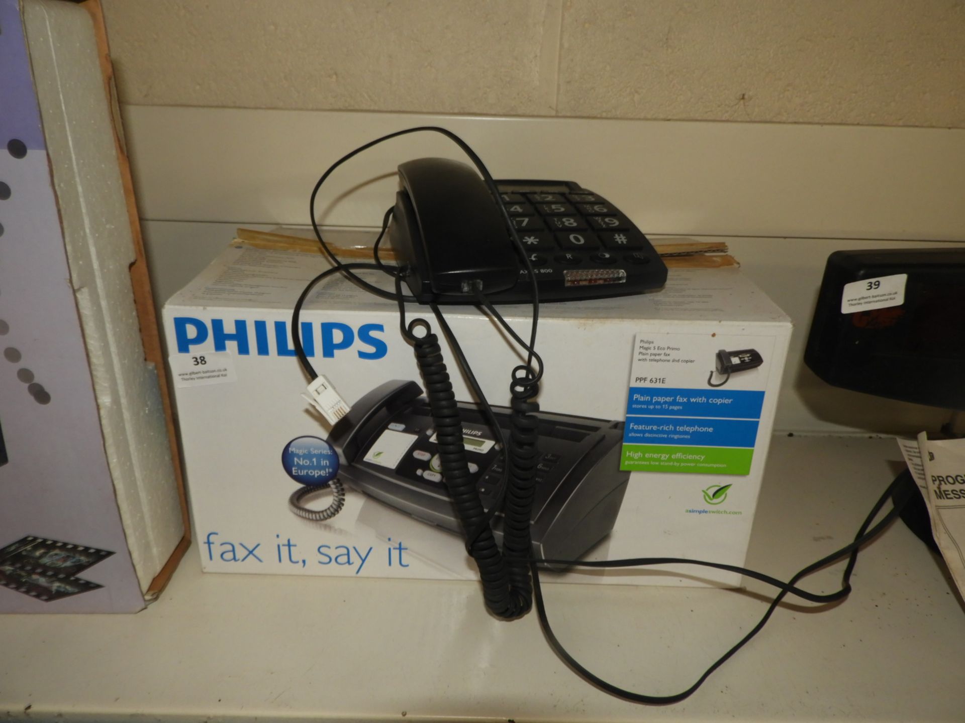 Philips Fax Machine and a Big Button Telephone