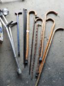 *Collection of Walking Sticks and Canes Including Bone Handled, Silver Topped, etc.