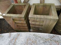 *Pair of Contemporary Style American Sandstone Square Planters (Boxed and Crated)