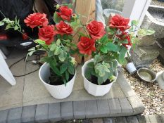 *Pair of Artificial Roses in Pots