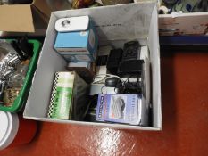 *Box Containing Assorted Telephones, Music Systems, Rechargeable Lights, etc.