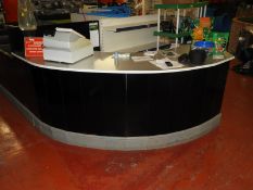 *Curbed Shop Service Counter with Polished Aluminium Worktop and Black High Gloss Front