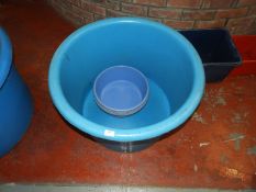 *One Large and Four Small Blue Plastic Koi Bowls