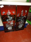 *Pair of Oriental Lacquered Plaques Inlaid with Mother of Pearl